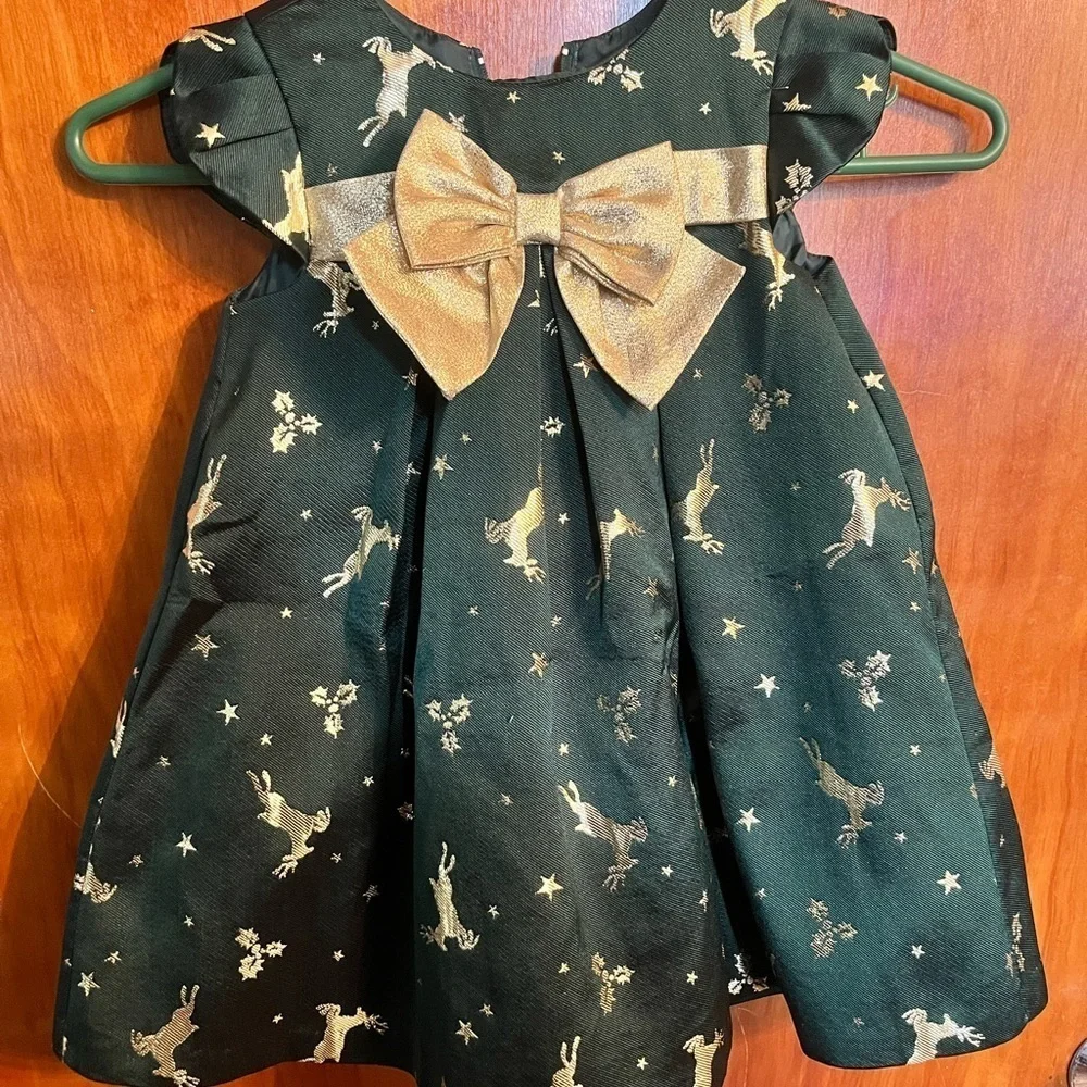 Bonnie baby 24mth reindeer dark green Christmas dress